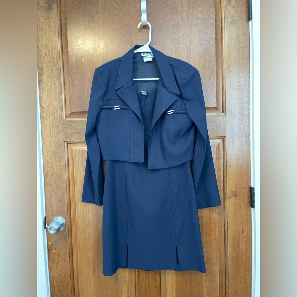 Vintage 1980s Dawn Joy 2 Piece Set Knee Length Navy Blue Size Medium